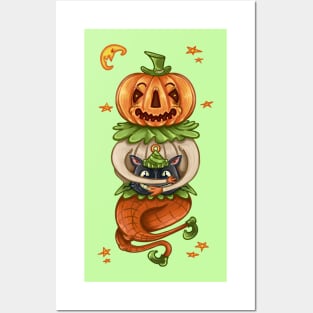 Halloween Pumpkin with Cats Head Posters and Art